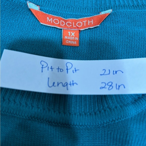 Modcloth 1X Teal Camera Graphic Sweater 3/4 Sleeve Round Neck Casual Fun - Picture 2 of 6